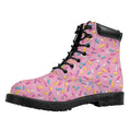 Cute Candy Pattern Print Padded Collar Lace Up Boots