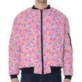 Cute Candy Pattern Print Zip Sleeve Bomber Jacket