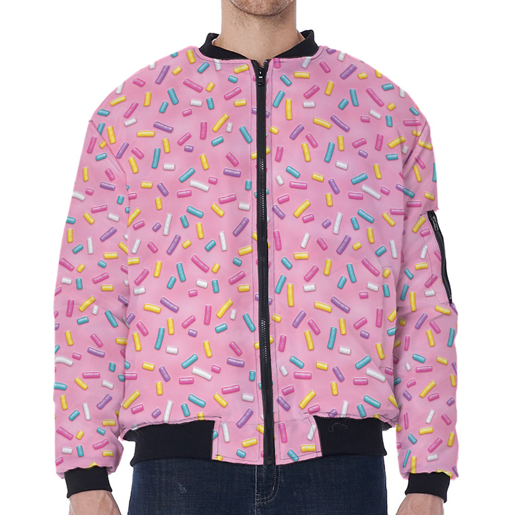 Cute Candy Pattern Print Zip Sleeve Bomber Jacket
