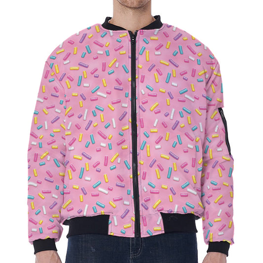Cute Candy Pattern Print Zip Sleeve Bomber Jacket