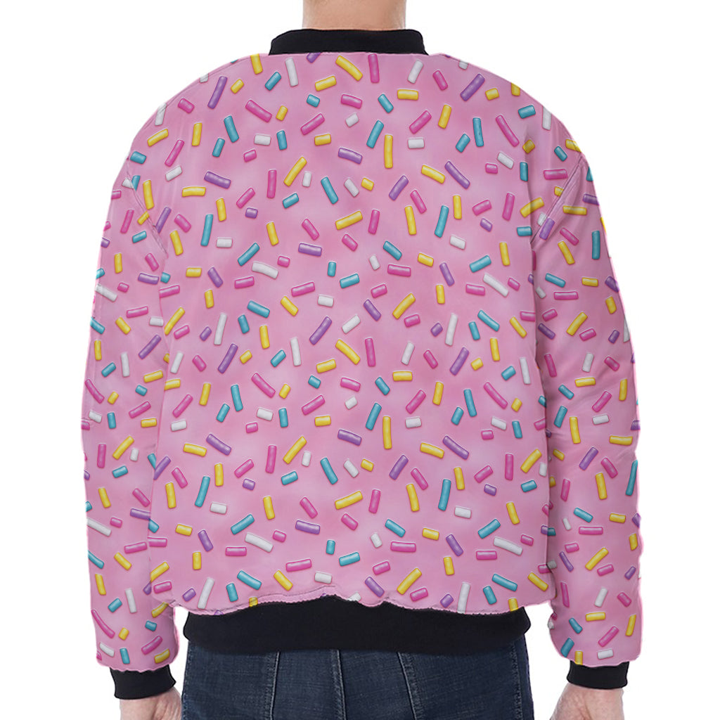 Cute Candy Pattern Print Zip Sleeve Bomber Jacket
