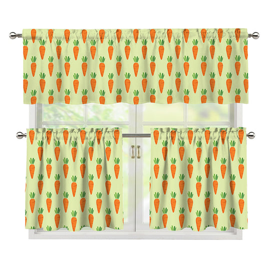 Cute Carrot Pattern Print 3 Piece Kitchen Curtains