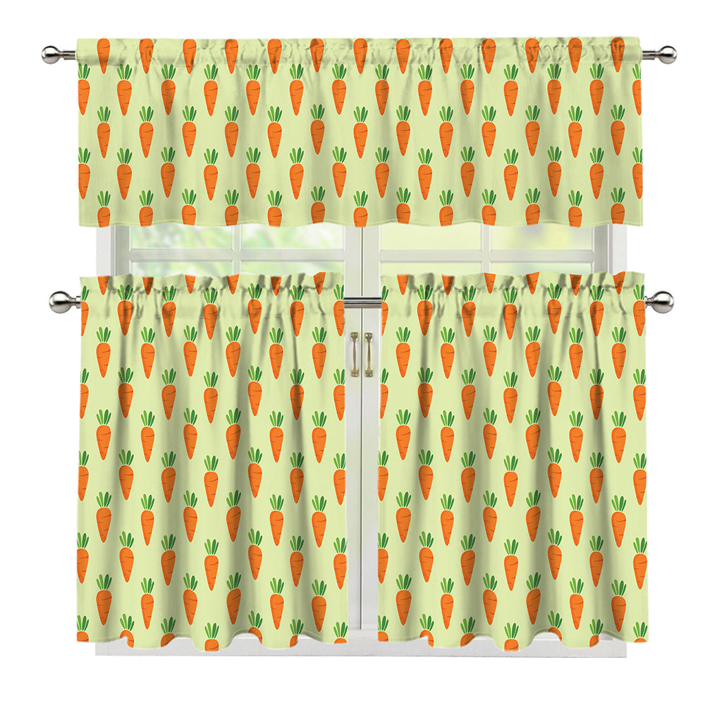 Cute Carrot Pattern Print 3 Piece Kitchen Curtains
