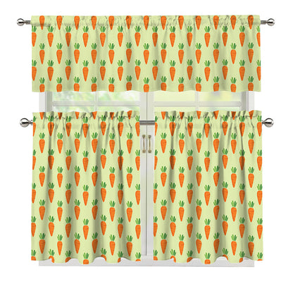 Cute Carrot Pattern Print 3 Piece Kitchen Curtains