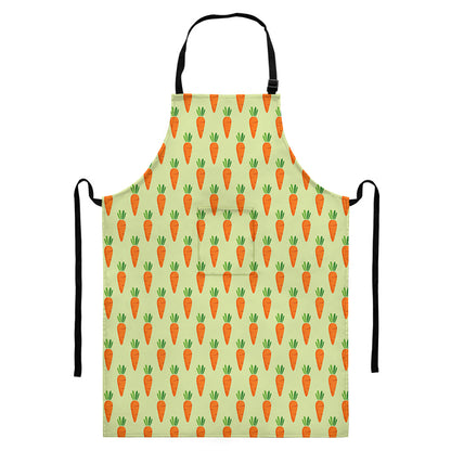Cute Carrot Pattern Print Bib Apron With Pocket