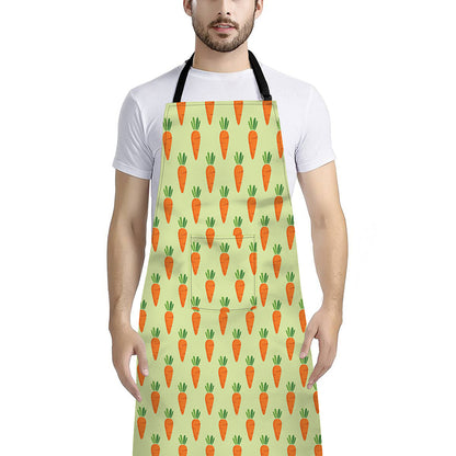 Cute Carrot Pattern Print Bib Apron With Pocket