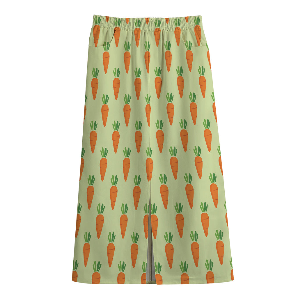 Cute Carrot Pattern Print Cotton Front Slit Maxi Skirt