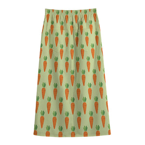 Cute Carrot Pattern Print Cotton Front Slit Maxi Skirt