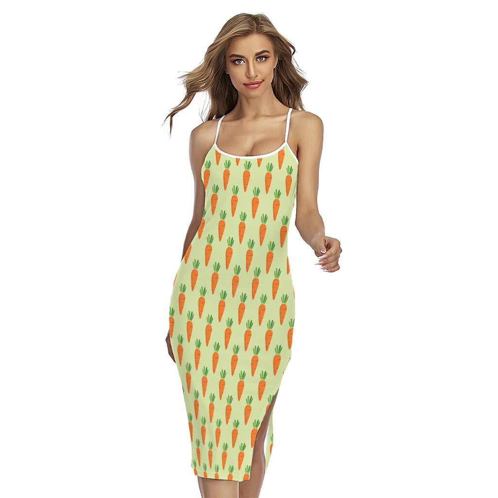 Cute Carrot Pattern Print Cross Back Cami Dress