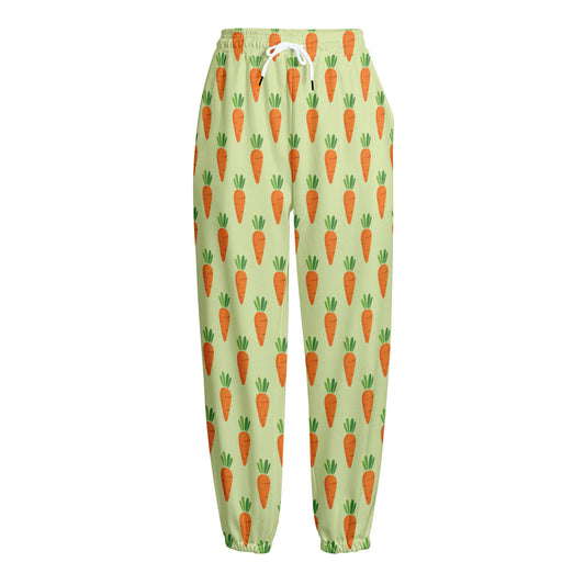Cute Carrot Pattern Print Fleece Lined Knit Pants