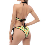 Cute Carrot Pattern Print Halter Scoop Tie Side Bikini