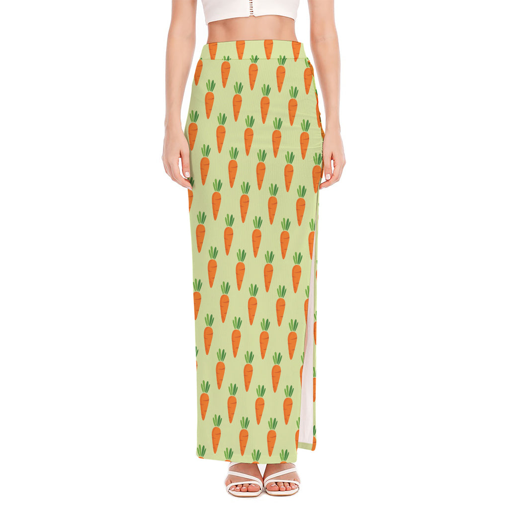 Cute Carrot Pattern Print High Slit Maxi Skirt