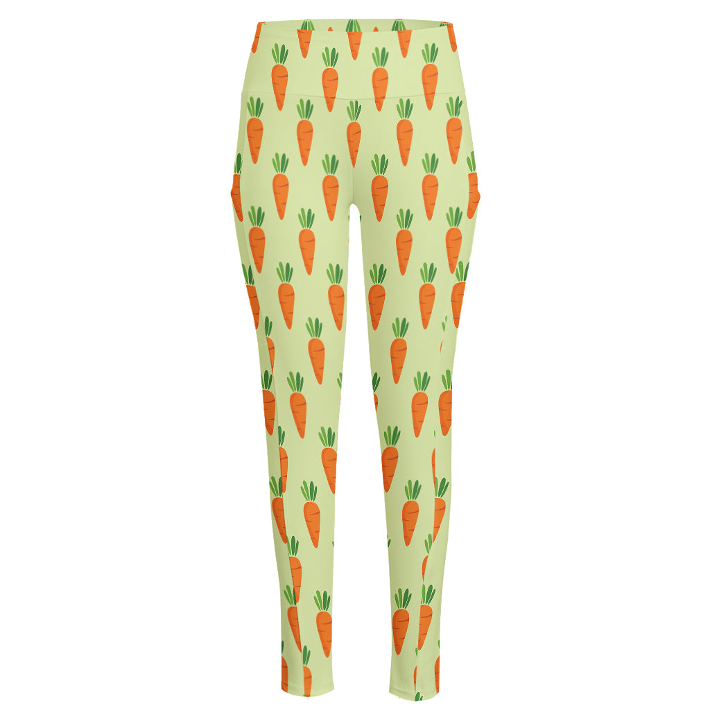 Cute Carrot Pattern Print High-Waisted Pocket Leggings