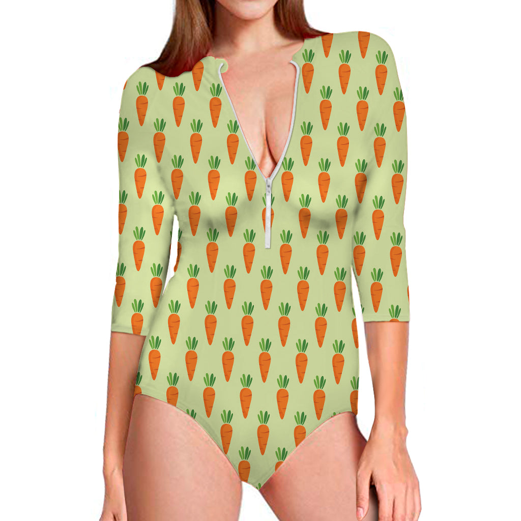 Cute Carrot Pattern Print Long Sleeve Swimsuit