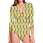 Cute Carrot Pattern Print Long Sleeve Swimsuit