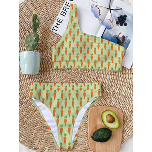 Cute Carrot Pattern Print One Shoulder Bikini Top