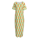 Cute Carrot Pattern Print Short Sleeve Long Nightdress