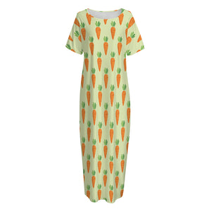 Cute Carrot Pattern Print Short Sleeve Long Nightdress