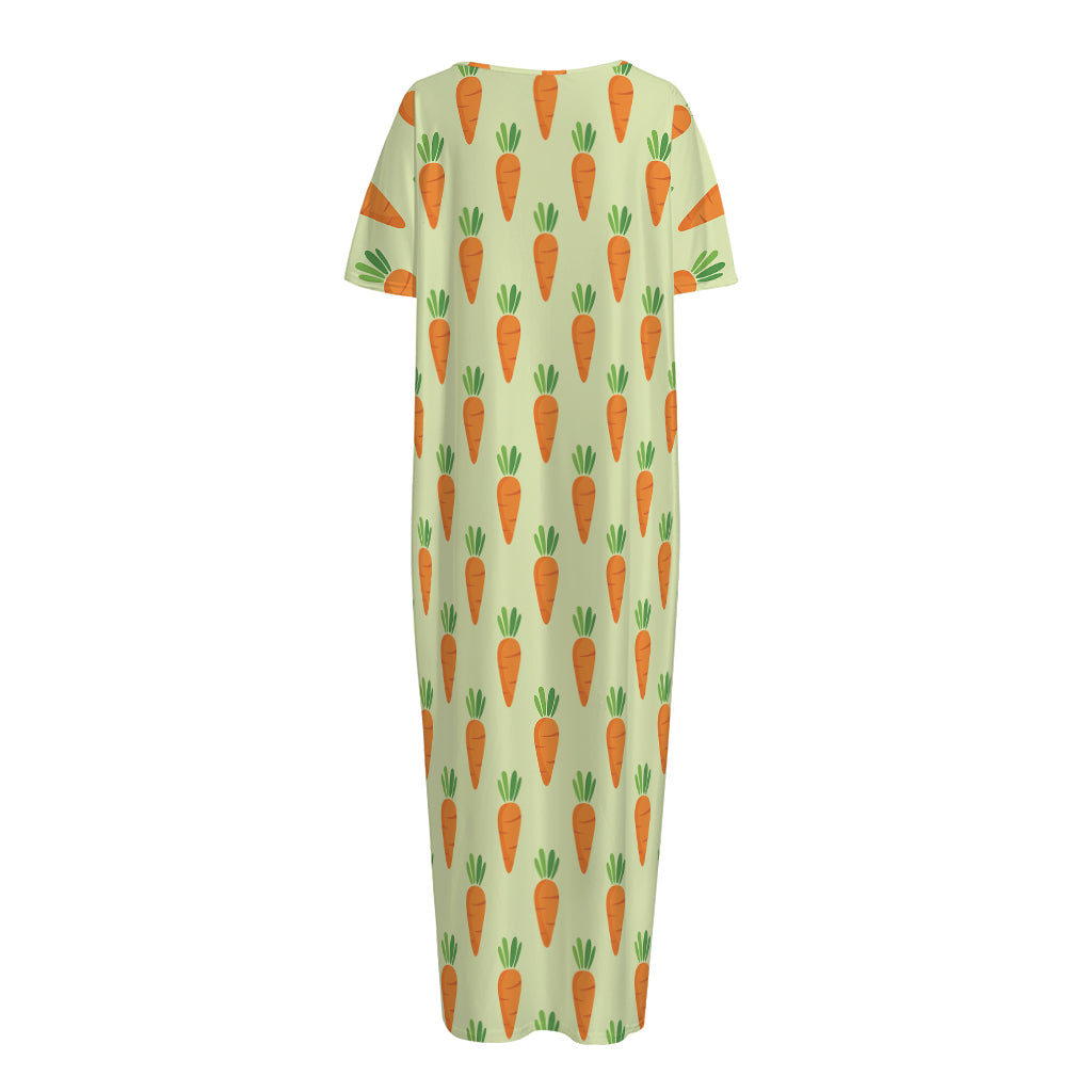 Cute Carrot Pattern Print Short Sleeve Long Nightdress