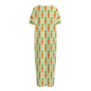 Cute Carrot Pattern Print Short Sleeve Long Nightdress