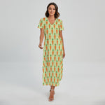 Cute Carrot Pattern Print Short Sleeve Maxi Dress