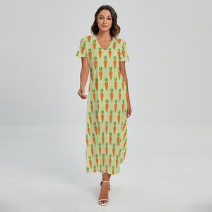 Cute Carrot Pattern Print Short Sleeve Maxi Dress