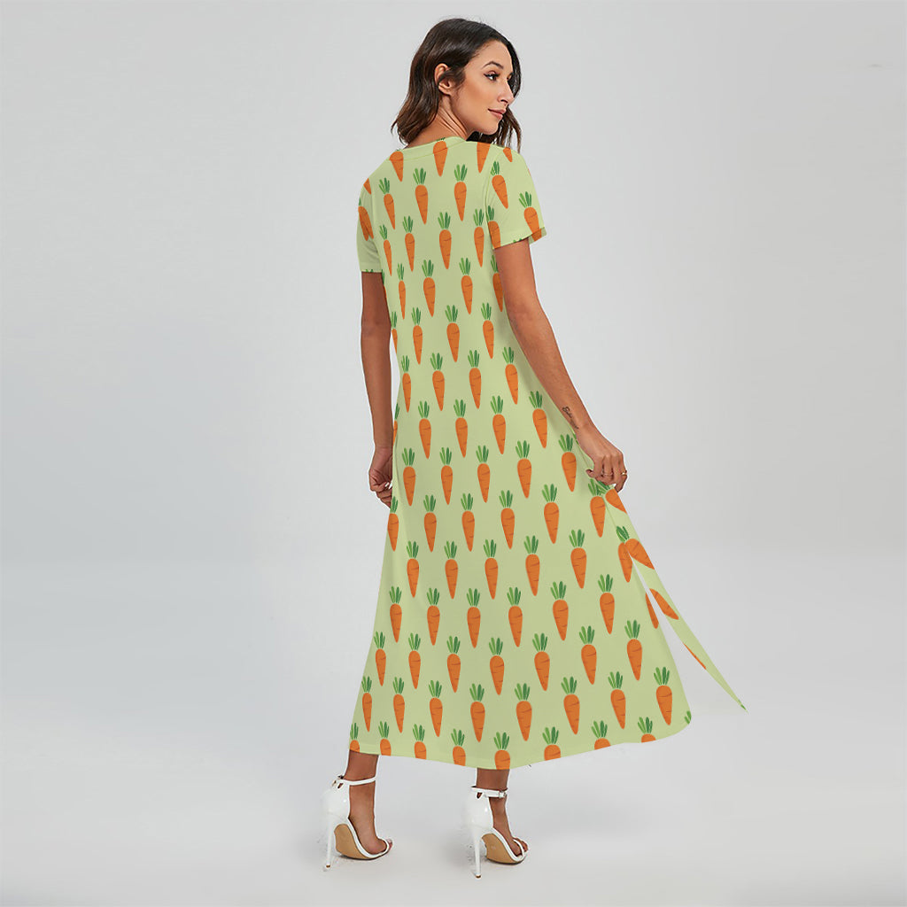 Cute Carrot Pattern Print Short Sleeve Maxi Dress