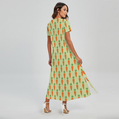 Cute Carrot Pattern Print Short Sleeve Maxi Dress
