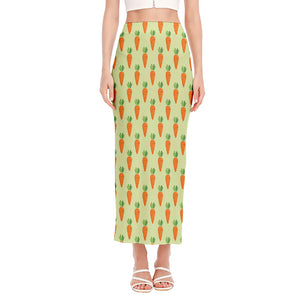 Cute Carrot Pattern Print Side Slit Maxi Skirt