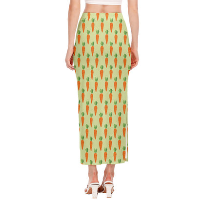 Cute Carrot Pattern Print Side Slit Maxi Skirt