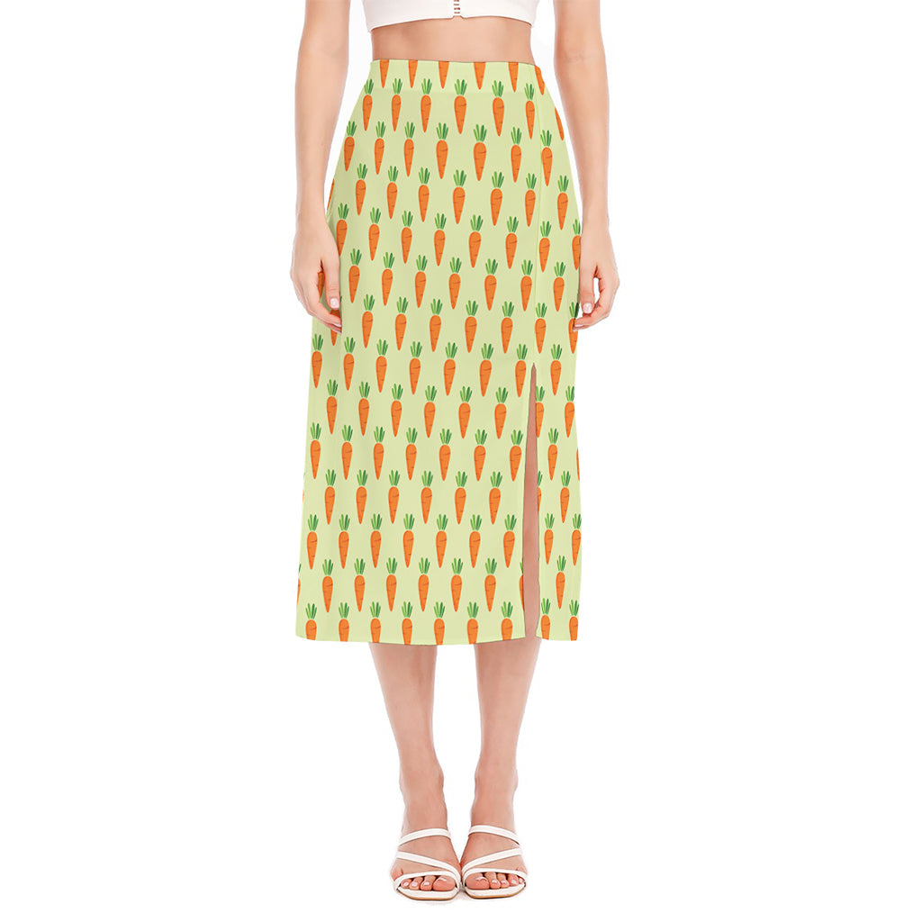 Cute Carrot Pattern Print Side Slit Midi Skirt