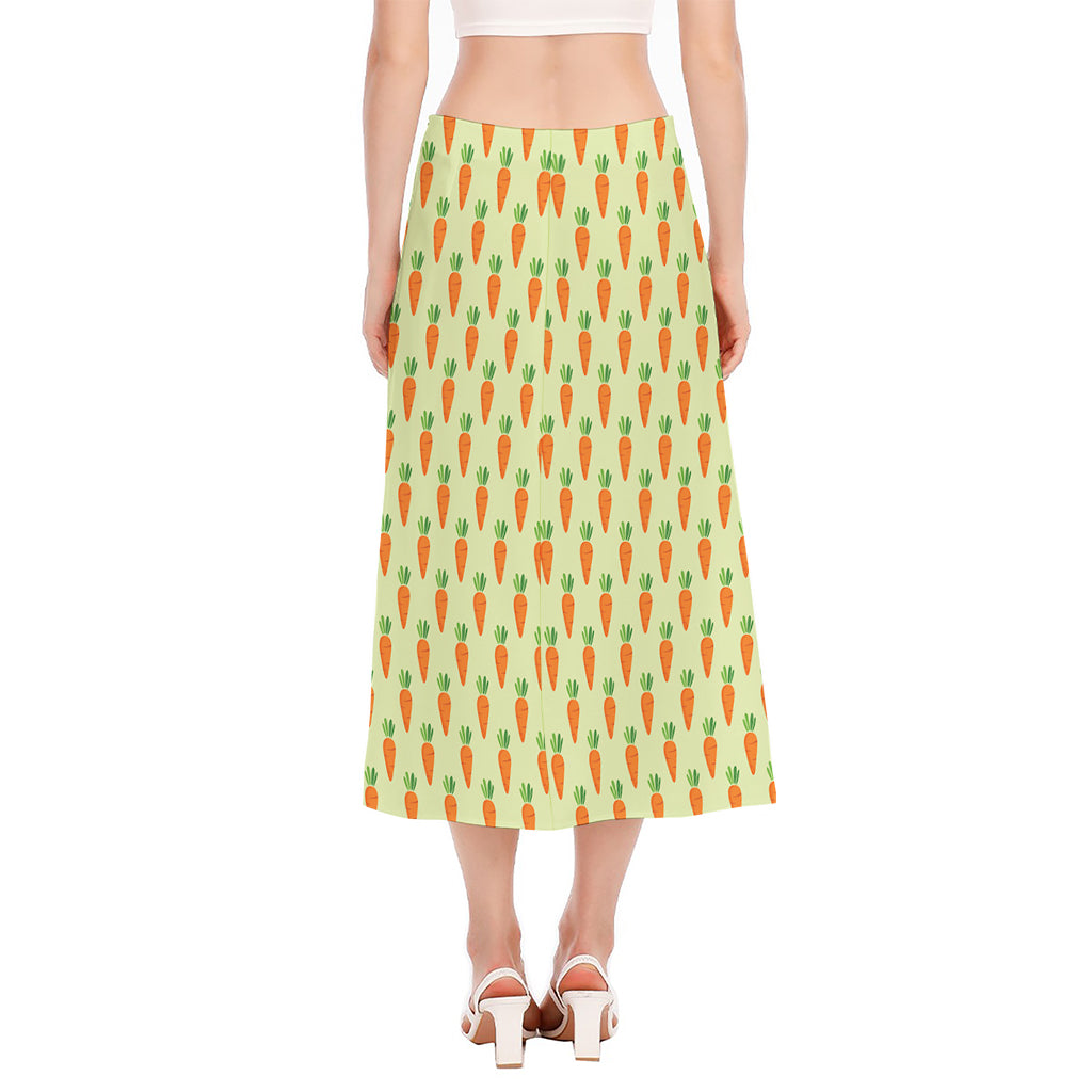 Cute Carrot Pattern Print Side Slit Midi Skirt