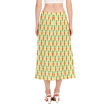 Cute Carrot Pattern Print Side Slit Midi Skirt