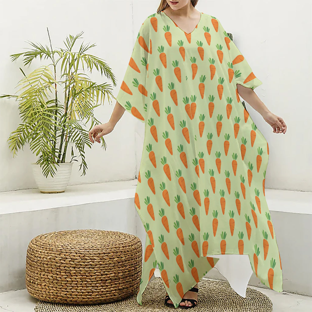 Cute Carrot Pattern Print Silk V-Neck Kaftan Dress