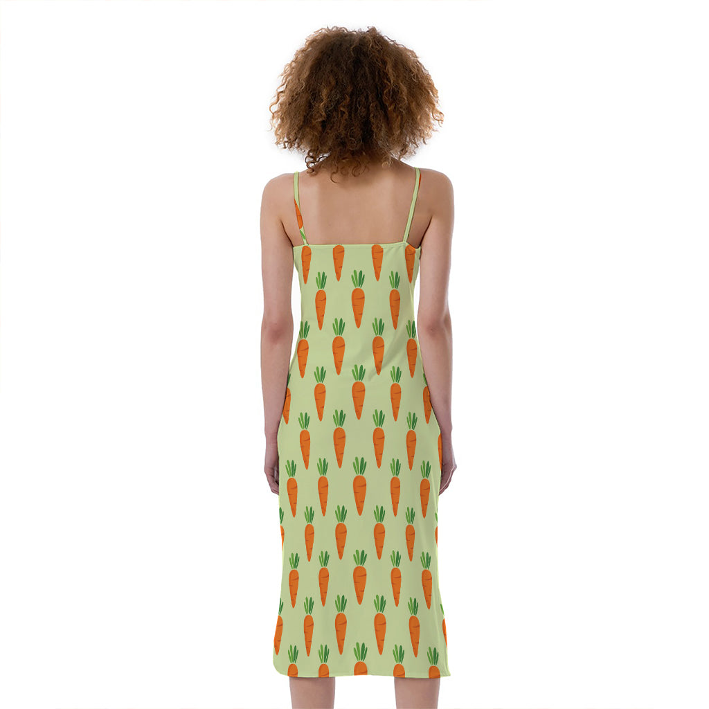 Cute Carrot Pattern Print Slim Fit Midi Cami Dress