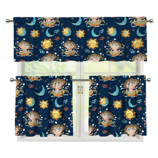 Cute Cartoon Aquarius Pattern Print 3 Piece Kitchen Curtains