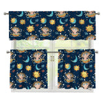 Cute Cartoon Aquarius Pattern Print 3 Piece Kitchen Curtains