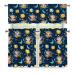 Cute Cartoon Aquarius Pattern Print 3 Piece Kitchen Curtains