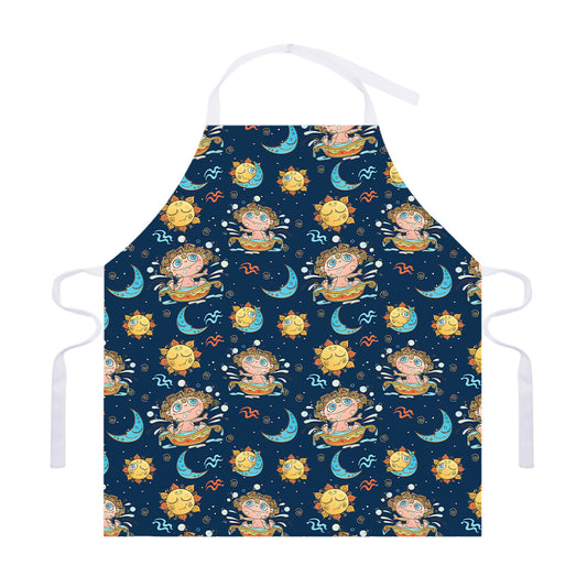 Cute Cartoon Aquarius Pattern Print Adjustable Apron