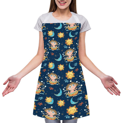 Cute Cartoon Aquarius Pattern Print Adjustable Apron