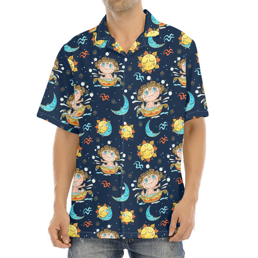 Cute Cartoon Aquarius Pattern Print Aloha Shirt