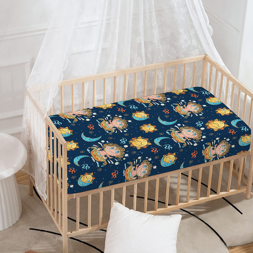 Cute Cartoon Aquarius Pattern Print Baby Crib Sheet