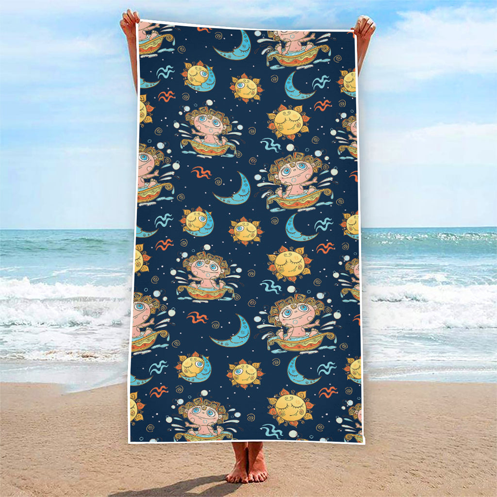 Cute Cartoon Aquarius Pattern Print Beach Towel