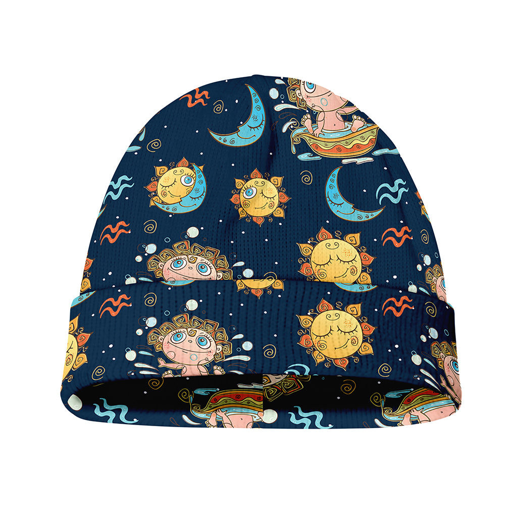 Cute Cartoon Aquarius Pattern Print Beanie