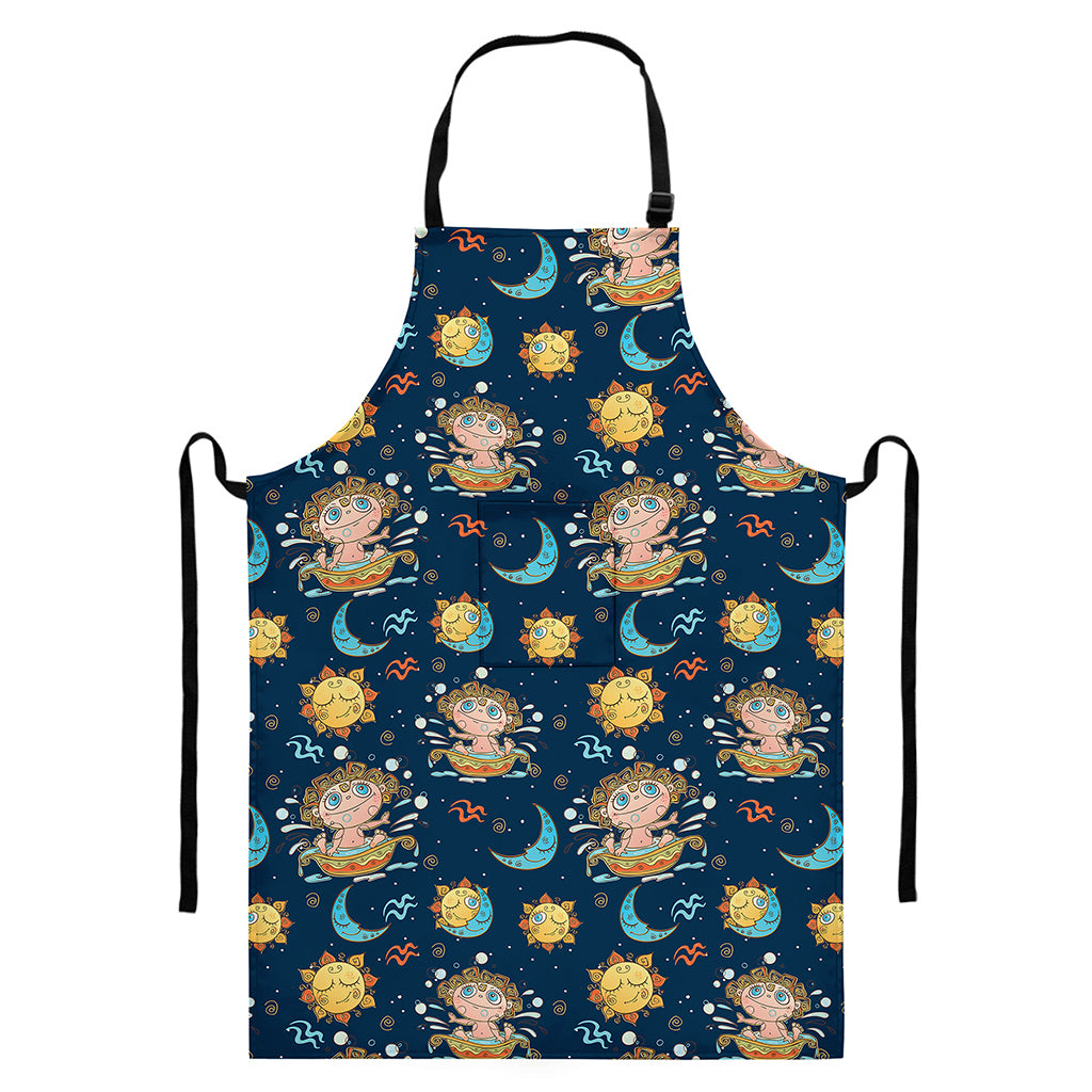 Cute Cartoon Aquarius Pattern Print Bib Apron With Pocket
