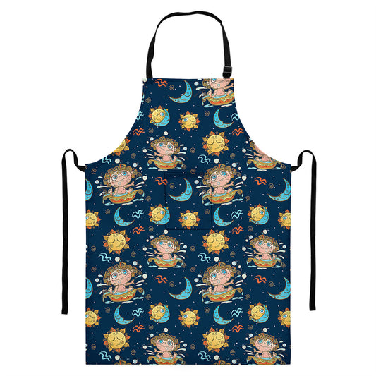 Cute Cartoon Aquarius Pattern Print Bib Apron With Pocket