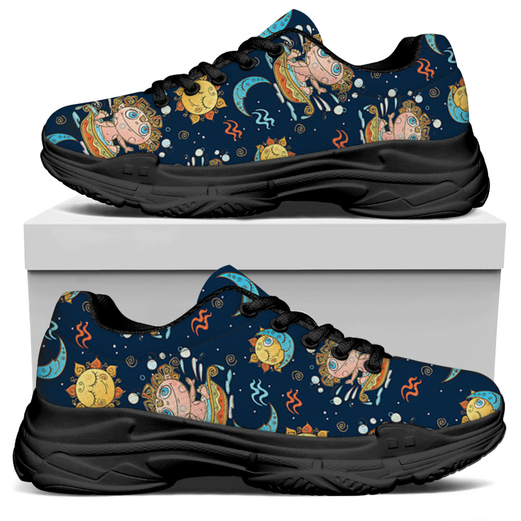 Cute Cartoon Aquarius Pattern Print Black Chunky Shoes