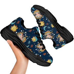 Cute Cartoon Aquarius Pattern Print Black Chunky Shoes