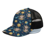 Cute Cartoon Aquarius Pattern Print Black Mesh Trucker Cap