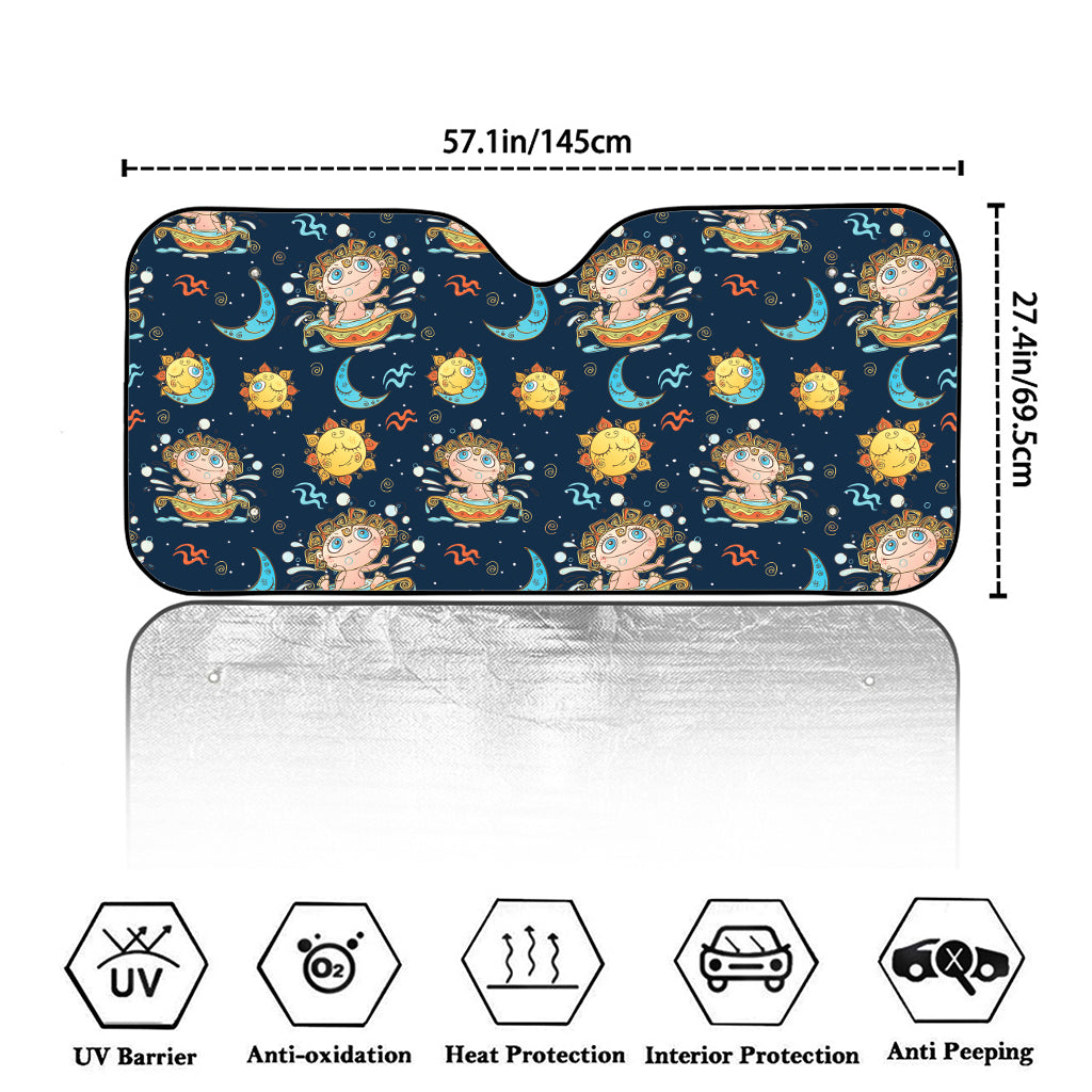 Cute Cartoon Aquarius Pattern Print Car Windshield Sun Shade